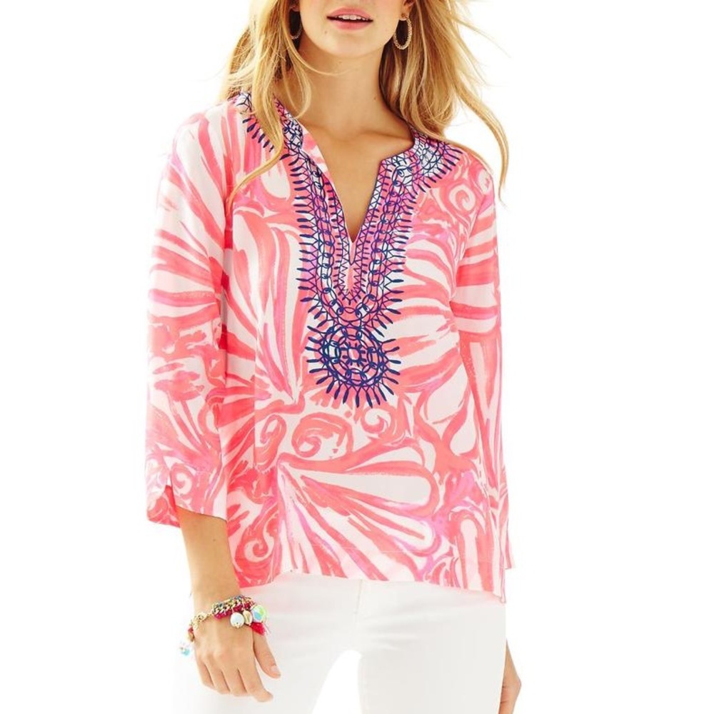EUC Lilly Pulitzer Amelia Island Silk Tunic Blouse